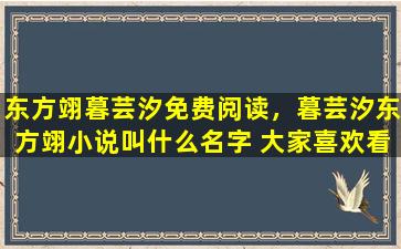 东方翊暮芸汐免费阅读，暮芸汐东方翊小说叫什么名字 大家喜欢看吗